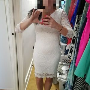 White lace 3/4 sleeve cocktail dress